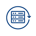 Circular arrow around a server icon representing business continuity and data backup.