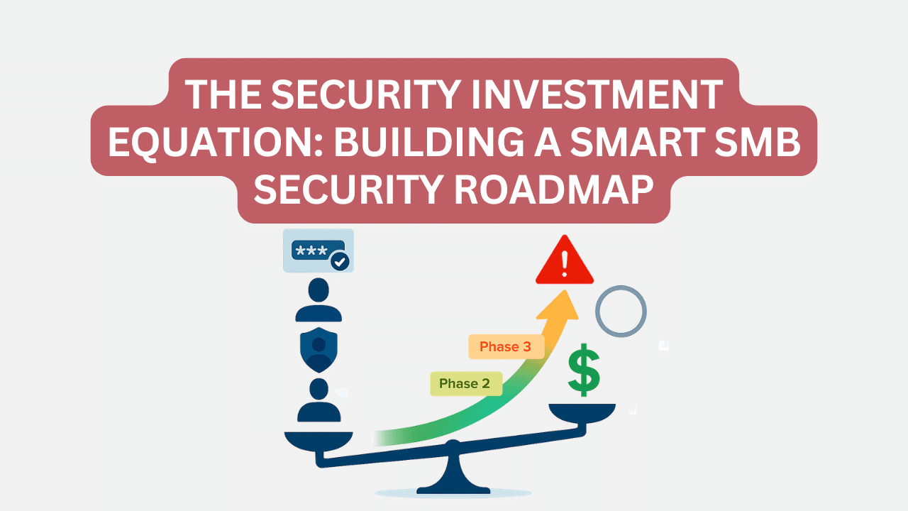 Illustration showing a cybersecurity investment strategy that balances security controls against breach costs using a phased security roadmap for small businesses