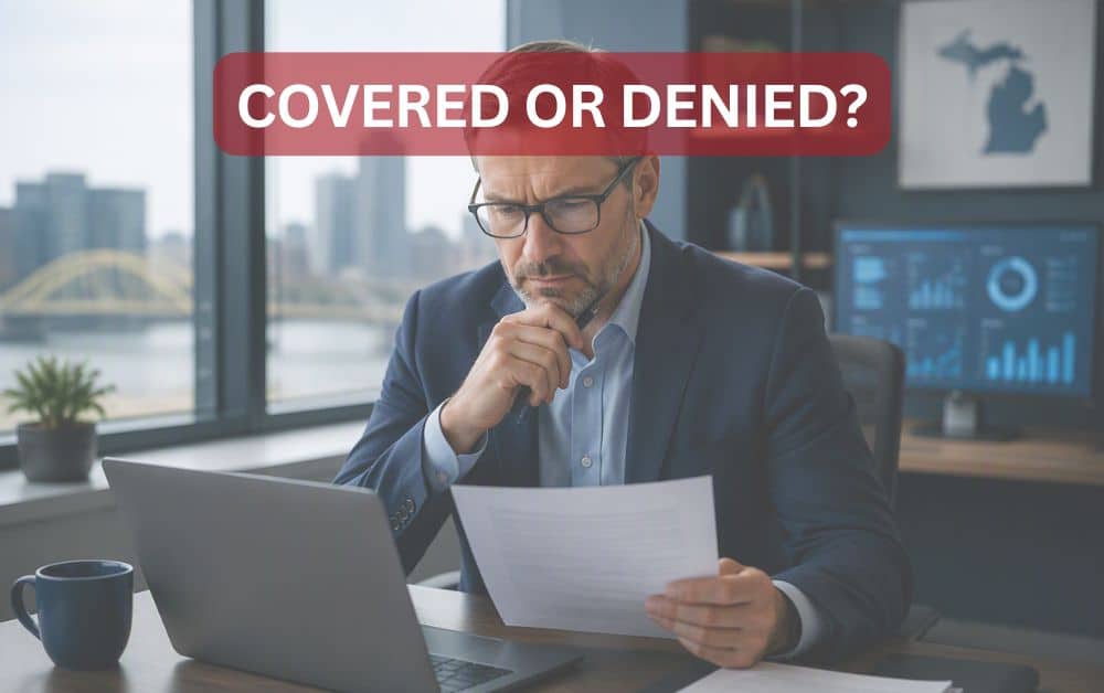 Michigan business owner reviewing cyber insurance readiness requirements on a laptop